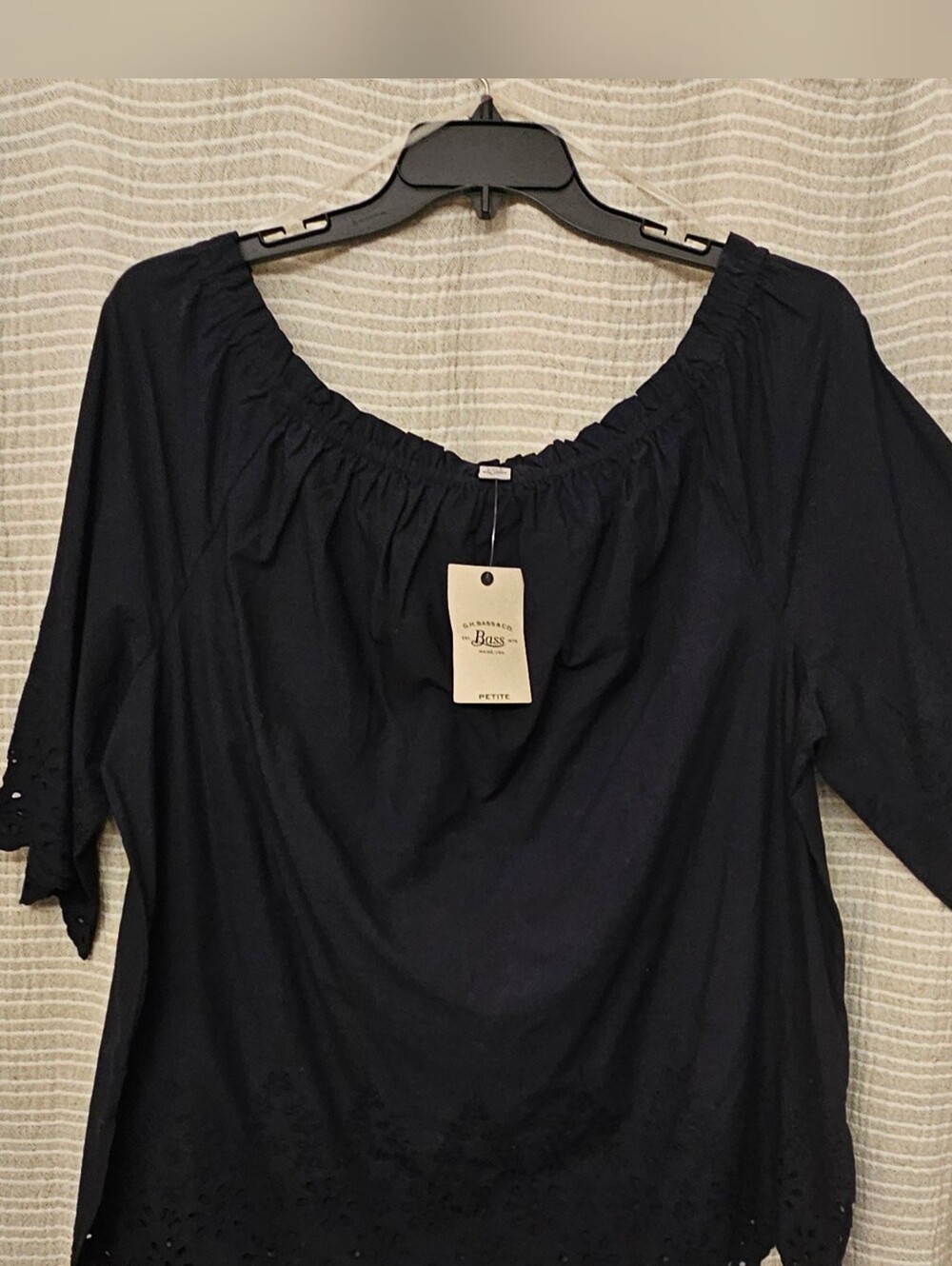 G.H. Bass & Co. Navy Eyelet Hem Peasant Blouse